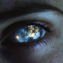 Naklejka premium Glowing Eyes with Cosmic Galaxy Reflections