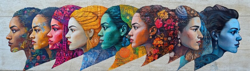 A mural depicting powerful women from different cultures and professions, representing gender equality