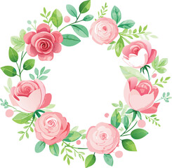Pink Rose Floral Wreath Illustration Design