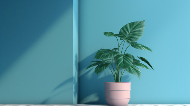 The green of tropical leaves on a blue background. flat bookmark, top view, flat lay  Close up beautiful view of nature green leaves on blurred greenery sky background with sunlight in public garden 
