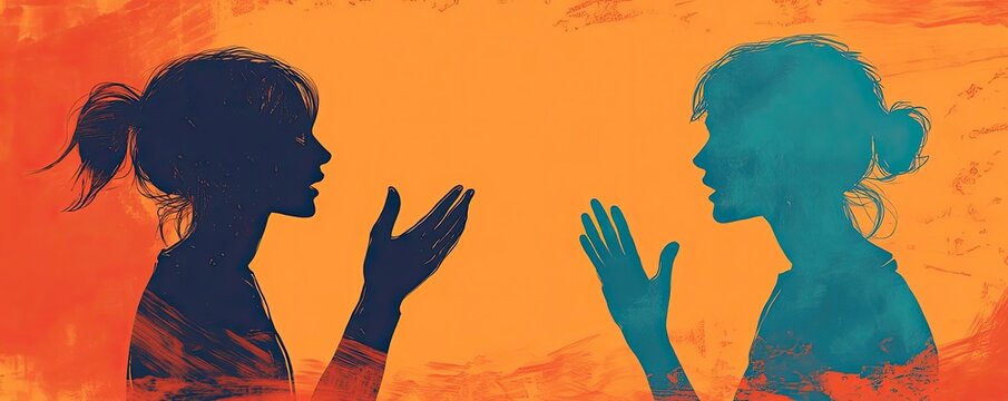 A person learning sign language, while communicating with a deaf friend