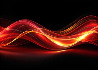 Abstract Dynamic Waves with Shining Red Line on Luxurious Black Background - Stunning Panoramic Photography, Modern Art, Contemporary Design, Visual Elegance, Luxury Decor