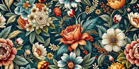 Abstract Floral Seamless Pattern on Monochrome Background - Elegant Design, Nature Inspired, Macro Photography, Floral Aesthetics, Modern Art, Textiles, Wallpaper, Home Decor, Black and White