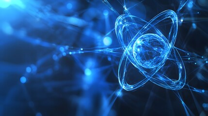 Abstract Blue Atomic Structure with Glowing Lines and Bokeh
