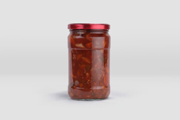 pickle jar mockup, jar of pickled vegetables preserved, canned greens, marinated greens, isolated on white background.