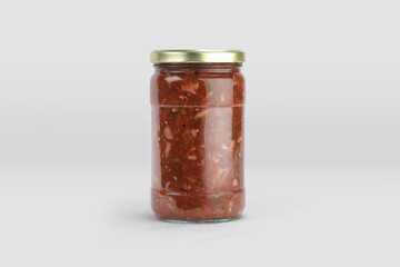 pickle jar mockup, jar of pickled vegetables preserved, canned greens, marinated greens, isolated on white background.
