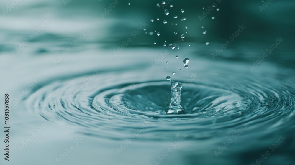Poster a single drop of water falls into a still pond, creating concentric ripples on the surface.