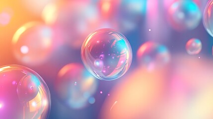 A glowing holographic abstract background with soft gradients and floating geometric shapes in constant motion