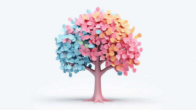 Tree colorful isolated on white rainbow tree isolated in front of white background generative ai

