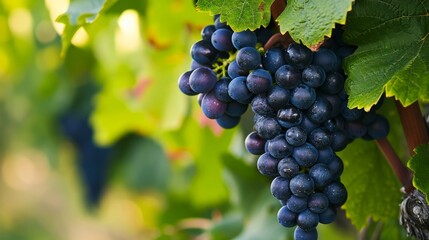 Fototapeta premium The Alluring Beauty of Black Nebbiolo Grapes: A Close-up in Barolo, Piemonte