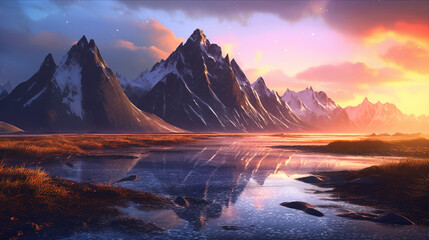 Beautiful summer sunrise on the mountain   Capture the breathtaking moment as the sun sets behind the distant mountains, colors of the sky and the sense of peace  