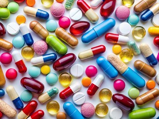 Realistic Isolated Pills Set for Medical and Health Use - Stock Photo