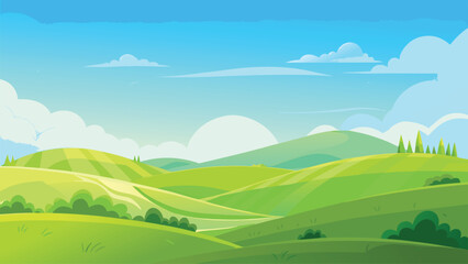 Fototapeta premium Rolling Green Hills Under Blue Sky Landscape