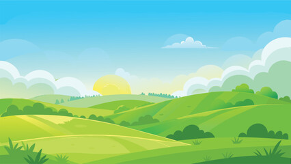 Sunrise Over Rolling Green Hills Landscape