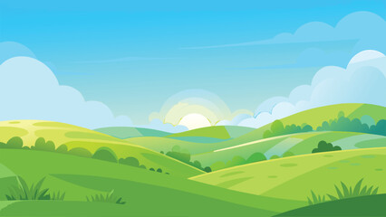 Obraz premium Rolling Green Hills Under Sunny Sky Landscape