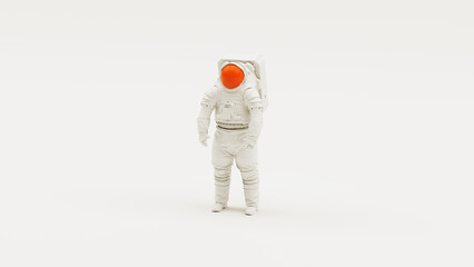 White astronaut space suit helmet visor red orange retro science vivid sci fi outer space protection white room white background 3d illustration render
