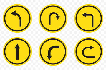 go straight this way one way only u turn left and right black arrow sign vector illustration. EPS 10.