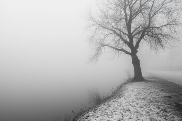 Obraz premium Thick White Fog Background in Nature