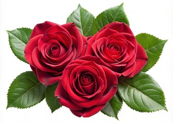 Naklejka premium Stunning Red Roses on White Background - Beautiful Floral Arrangement, Nature's Elegance, Isolated Florals, Romantic Decor, Perfect for Weddings, Gifts, and Home Decor