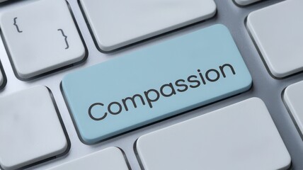 Compassion key on a modern keyboard, symbolizing kindness and empathy.