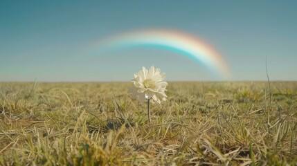 Obraz premium Single Flower Under a Vibrant Rainbow