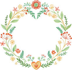 Floral Watercolor Wreath with Heart