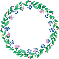 Floral Wreath Design with Pink and Blue Flowers