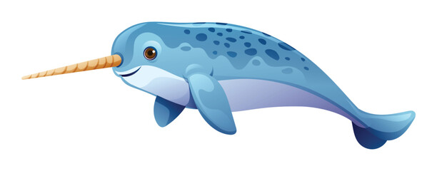 Cartoon narwhal swimming illustration isolated on white background © YG Studio