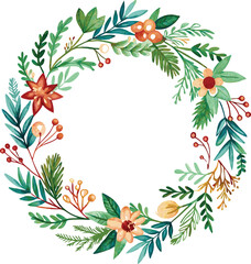 Obraz premium Watercolor Floral Wreath with Green Leaves