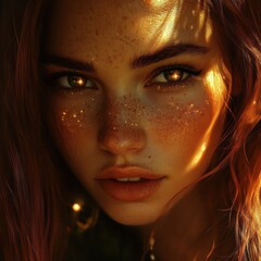 Portrait of a Young Woman with Glowing Freckles