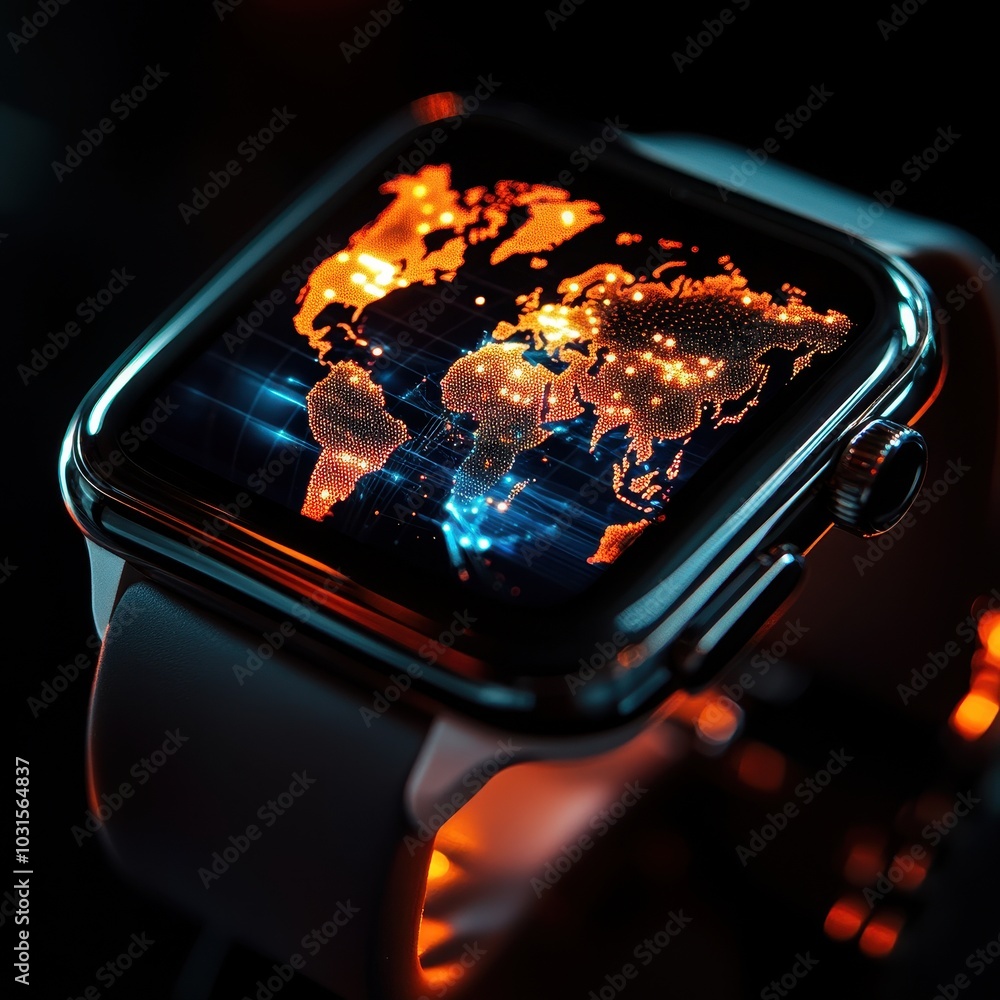 Poster smartwatch with a projected world map interface
