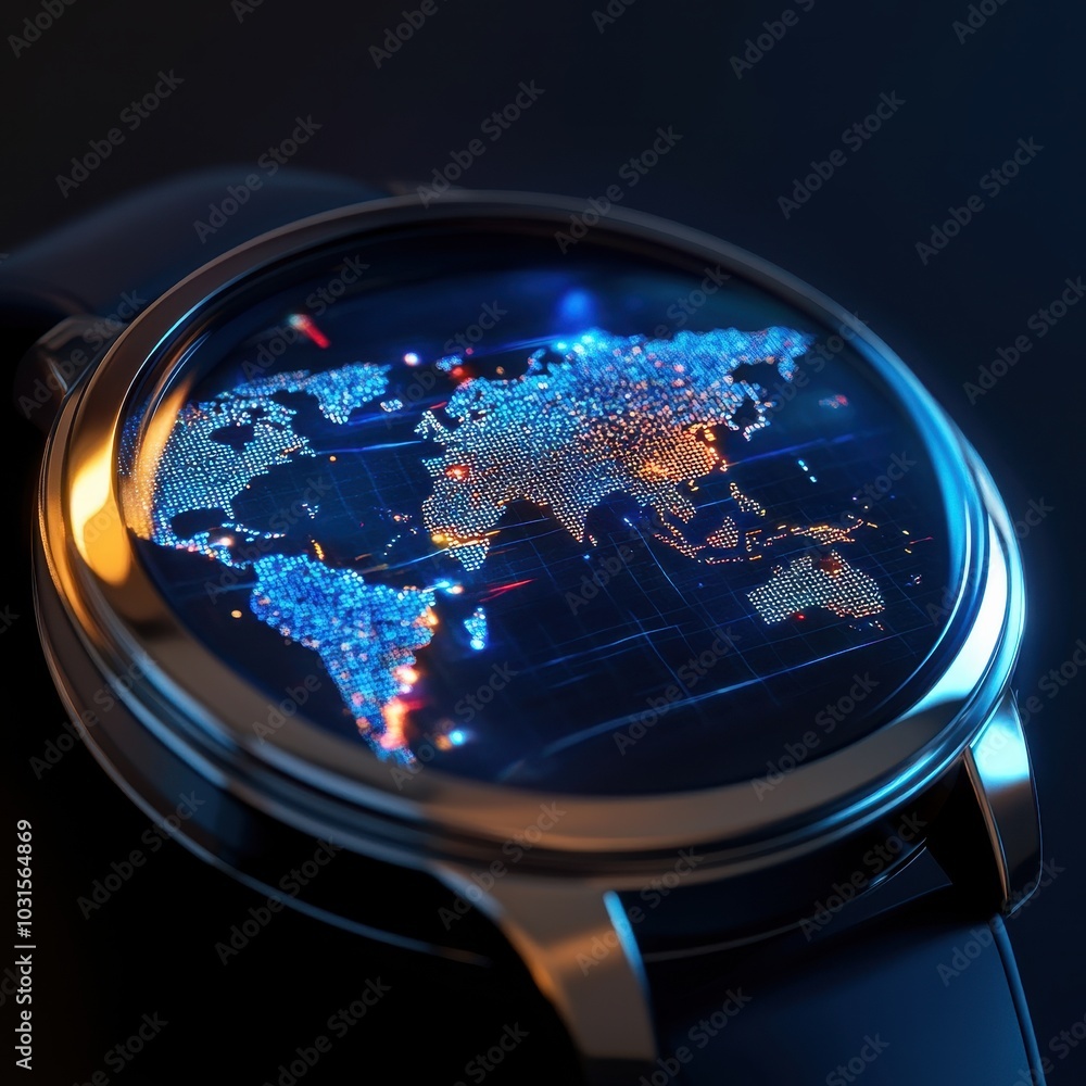 Poster smartwatch with projected world map display