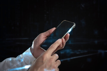 future network concept Hand touching the Universe, A Conceptual Shift in Digital Transformation for Next-Generation Technology.