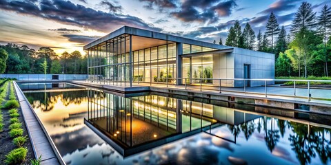 Fototapeta premium Architectural Photography of Water Sampling Stations and Testing Facilities for Water Quality Assessment in Modern Urban Environments