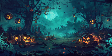 Halloween pumpkin illustration vector dark orange spooky design, Generated By Ai