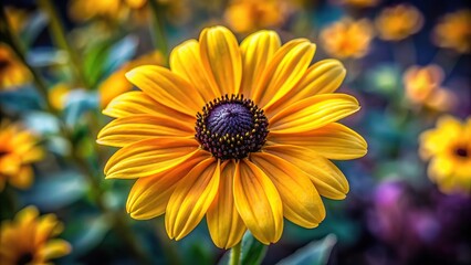 Obraz premium Yellow autumn flower with a tilted angle, creating a striking black and yellow contrast