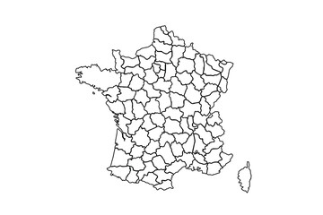 France map outline, linear doodle illustration. isolated on white background for website layouts,background,education, precise,customizable,Travel worldwide,map silhouette backdrop,earth geography.