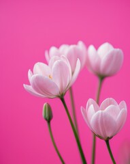 Obraz premium Pink Flowers on a Bright Pink Background.