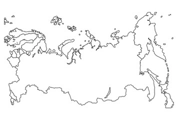 Russia map outline, linear doodle illustration. isolated on white background for website layouts,background,education, precise,customizable,Travel worldwide,map silhouette backdrop,earth geography.