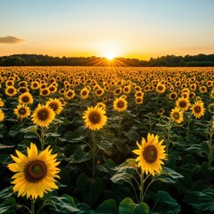 Fototapeta premium Vibrant Sunflower Field at Sunset
