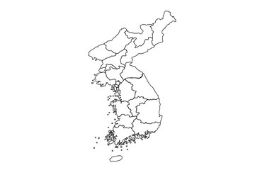 Map of North and South Korea map outline, linear doodle illustration. isolated on white background for website layouts,background,education, precise,customizable,Travel worldwide,map silhouette.