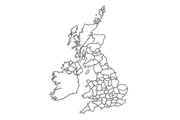United Kingdom and Ireland map outline, linear doodle illustration. isolated on white background for website layouts,background,education, precise,customizable,Travel worldwide,map silhouette.