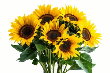 Beautiful Bouquet of Sunflowers Isolated On White Background