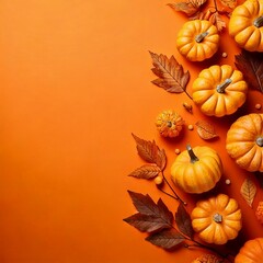Decorative pumpkins on an orange background