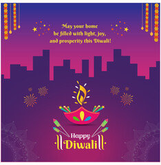 Happy Diwali Wishes Real Estate Concept. Indian Festival Bg. Construction, Apartments, Villas, Flats, New Home