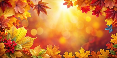 Obraz premium Autumn Leaves Background with Vibrant Fall Foliage, Seasonal Floral Border, Colorful Nature Banner for Fall Decor and Seasonal Celebrations