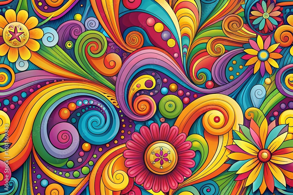 Poster retro groovy swirls background vector illustration - high dynamic range design for nostalgic vibes