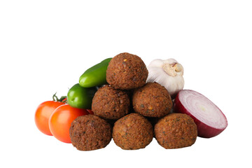 PNG falafel with vegetables isolated on white background.