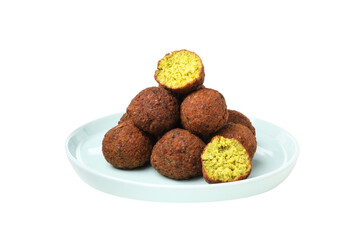 PNG, falafel in a plate, isolated on white background.