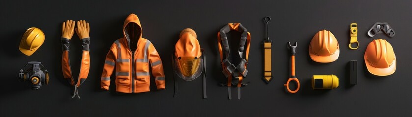 Craft realistic 3D renders of safety equipment and protective gear, highlighting their role in preventing accidents and injuries